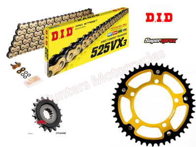 BMW S1000RR DID Gold X-Ring Chain and SuperSprox Stealth Sprocket Kit (2012 to 2018)