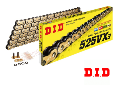 DID 525 VX3 Gold 122 Link X-Ring Heavy Duty Motorcycle Chain