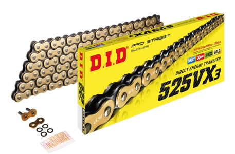 DID 525 VX3 x 110 Link Gold X-Ring Heavy Duty Motorcycle Chain