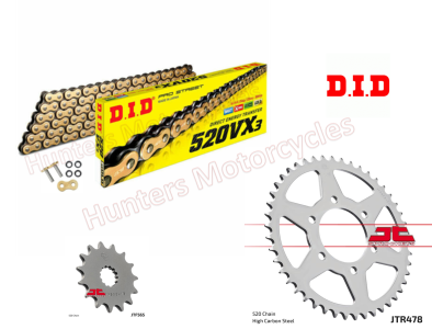 Kawasaki ER6F D.I.D Gold X-Ring Chain and JT Sprockets Kit (2006 to 2016 Models)