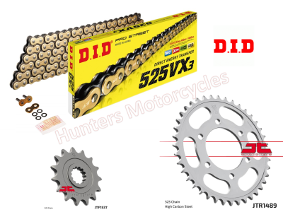 Kawasaki Z1000 R, D.I.D Gold X-Ring Chain and JT Sprockets Kit (2017 to 2020)