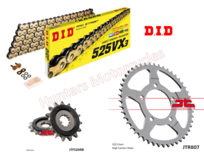 Suzuki GSF650 Bandit D.I.D Gold X Ring Chain and JT Quiet Sprocket Kit (2007 to 2015)