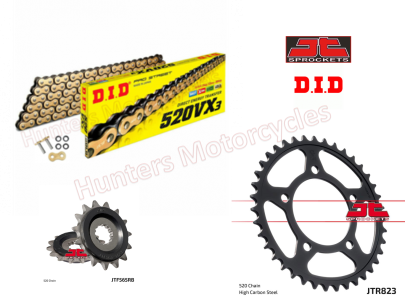 Suzuki SV650 A D.I.D Gold X Ring Chain and JT Quiet Sprocket Kit (2016 to 2022)