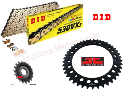 Triumph 1050 Speed Triple Gold DID X-Ring Chain and JT Black Sprocket Kit (2012 to 2015)