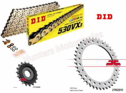 Triumph 1050 Speed Triple Gold DID X-Ring Chain and JT Quiet Sprocket Kit (2012 to 2015)
