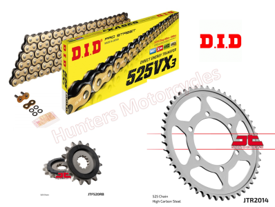 Triumph 675 Daytona R D.I.D Gold X Ring Chain and JT Quiet Sprocket Kit (2013 to 2017)