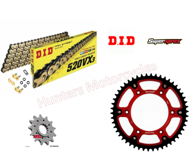 Beta 300 RR 2T DID Gold X-Ring Chain and Red SuperSprox Stealth Sprocket Kit