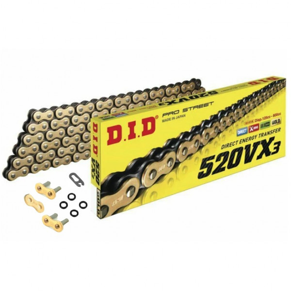 DID 520 VX3 DB Gold 118 Link X-Ring Heavy Duty Motorcycle Chain