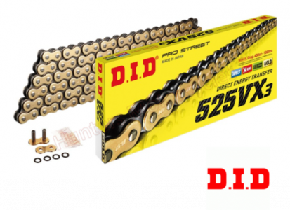 DID 525 VX 3 Gold 120 Link X-Ring Heavy Duty Motorcycle Chain