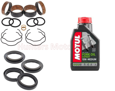 Front Fork Bushes and Front Fork Seals with Dust Seals and Fork Oil (38-6095-56-129-10W)