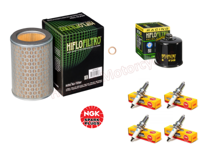 Honda CB600 Hornet NGK Spark Plugs x 4 Hi Flo Oil Filter & Air Filter (Service Kit)