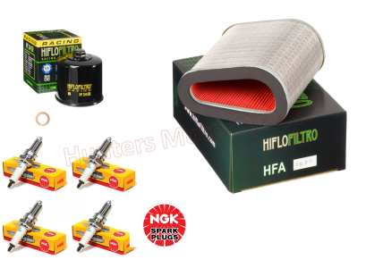 Honda CBF1000 NGK Spark Plugs x 4 Hi Flo Oil Filter & Air Filter (Service Kit)