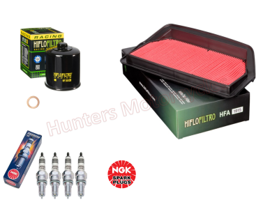 Honda CBR1100 Blackbird 1999 & 2000 NGK Spark Plugs x 4 Hi Flo Oil Filter & Air Filter (Service Kit)