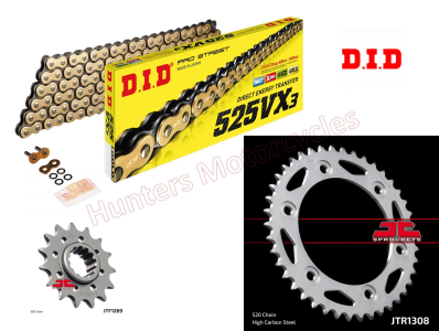 Honda CBR600 F4i DID Gold X-Ring 520 Chain and JT Sprockets Kit  2002 to 2007