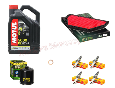 Honda CBR600 FX - FY NGK Spark Plugs x 4 Hi Flo Oil Filter & Air Filter with 4 x Litres of Motul Semi Synthetic Oil (Service Kit)