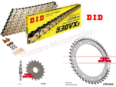 Honda VFR800Fi D.I.D Gold X Ring Chain and JT Sprockets Kit 1998 to 2001