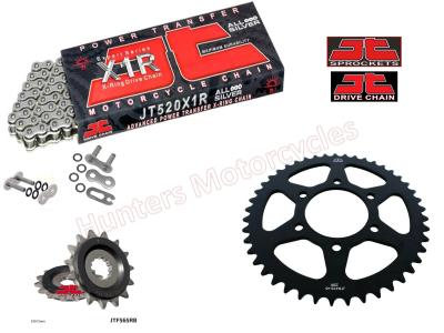 Kawasaki EX650 Ninja JT Silver X-Ring Heavy Duty Chain and Black RB JT Sprockets Kit