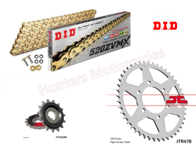 Kawasaki Z650 DID Upgrade ZVMX Gold X-Ring Chain and JT Quiet Sprocket Kit