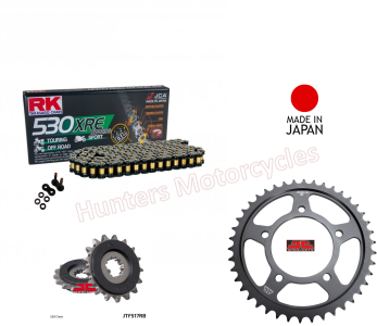 Kawasaki ZZR1400 Black & Gold RK (Made in Japan) X-Ring Chain and JT Black Sprocket Kit