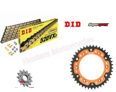 KTM 250 EXC-F Enduro DID Gold X-Ring Chain and SuperSprox Stealth Orange Sprocket Kit