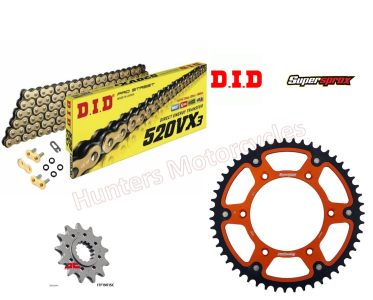 KTM 250 SXF DID Gold X-Ring Chain and SuperSprox Stealth Orange Sprocket Kit