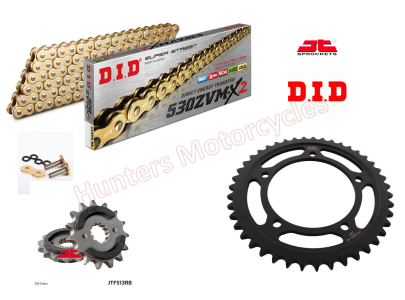 Suzuki GSF1250 Bandit D.I.D Gold ZVMX-2 X-Ring Ultra Heavy Duty Chain and JT Black Sprocket Kit