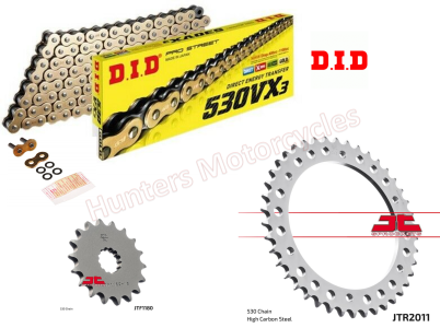 Triumph 1050 Speed Triple Gold DID X-Ring Chain and JT Sprockets Kit (2005 to 2011)