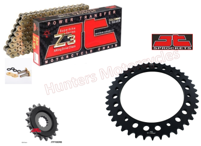 Triumph 1050 Speed Triple JT Gold X-Ring Chain and Black RB JT Sprocket Kit (OUT OF STOCK)