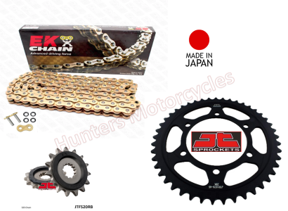 Triumph 675 Street Triple EK Gold X-Ring Japanese Chain and Black JT Sprocket Kit
